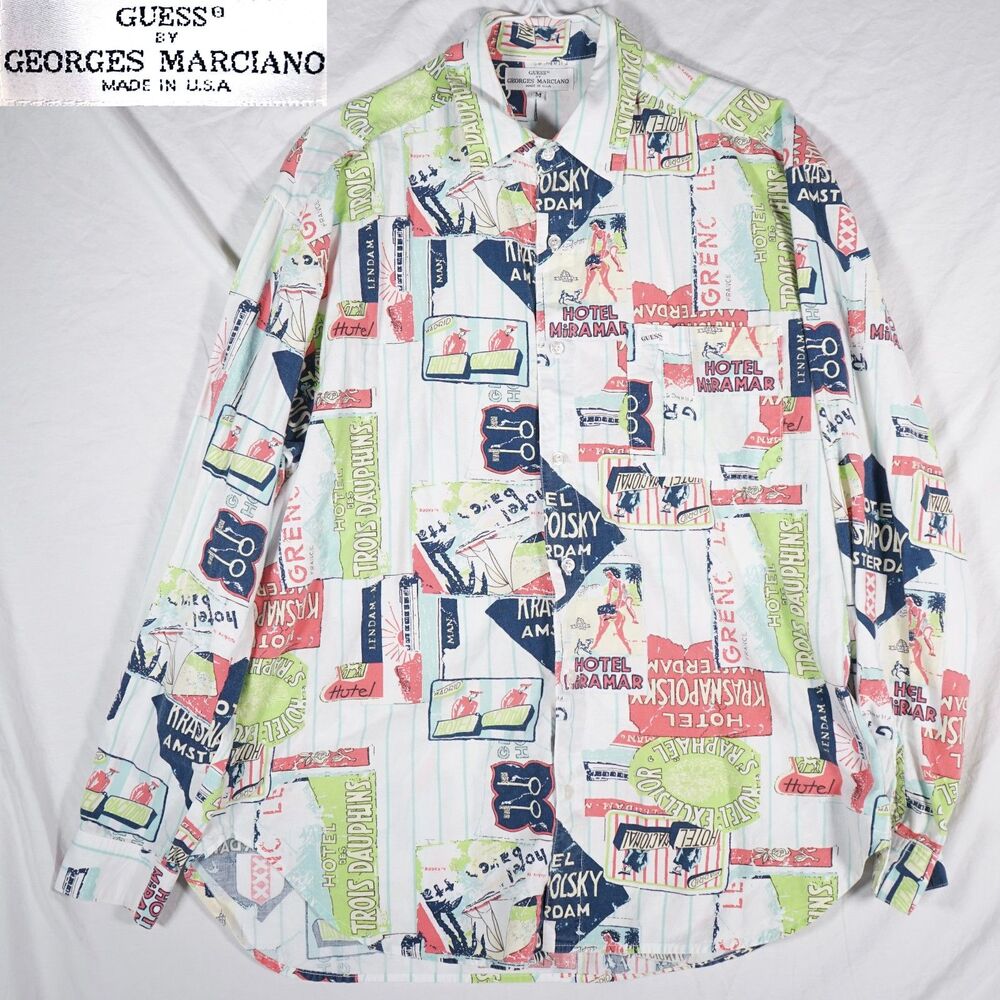 Vintage Guess by Georges Marciano Button Up Shirt Cartoon Comic Mens Medium